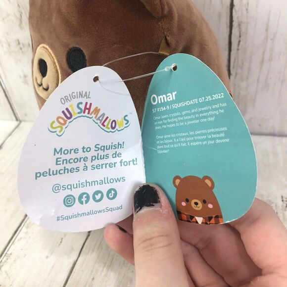 Squishmallows 7.5" Omar The Brown Bear w/ Plaid Shirt - New With Creased Tag - Picture 7 of 8